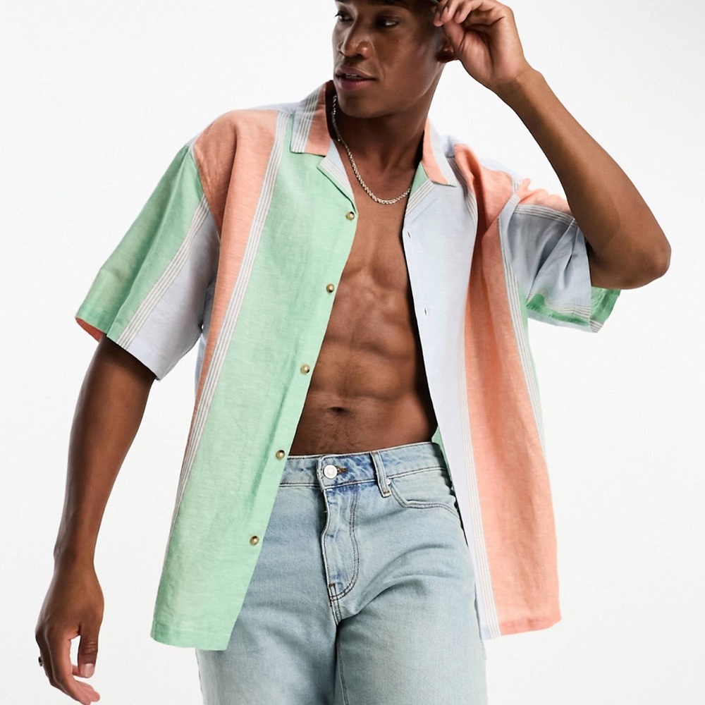 ASOS boxy oversized striped shirt in linen mix